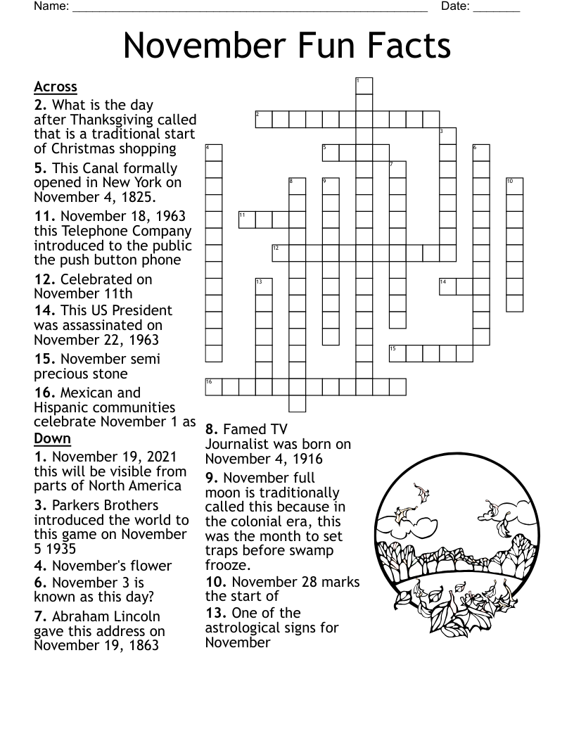 November Fun Facts Crossword WordMint