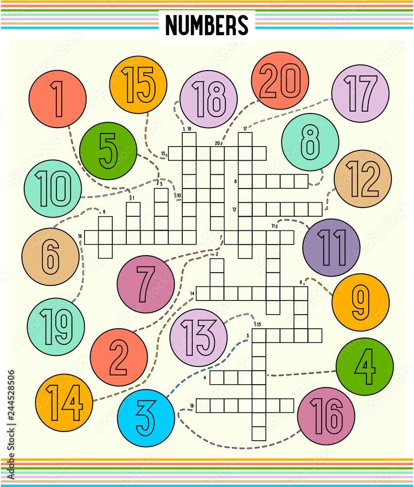 Number Crossword For Kids Learning English Words Game For Children Complete The Puzzle Educational Worksheet For Kids Stock Illustration Adobe Stock