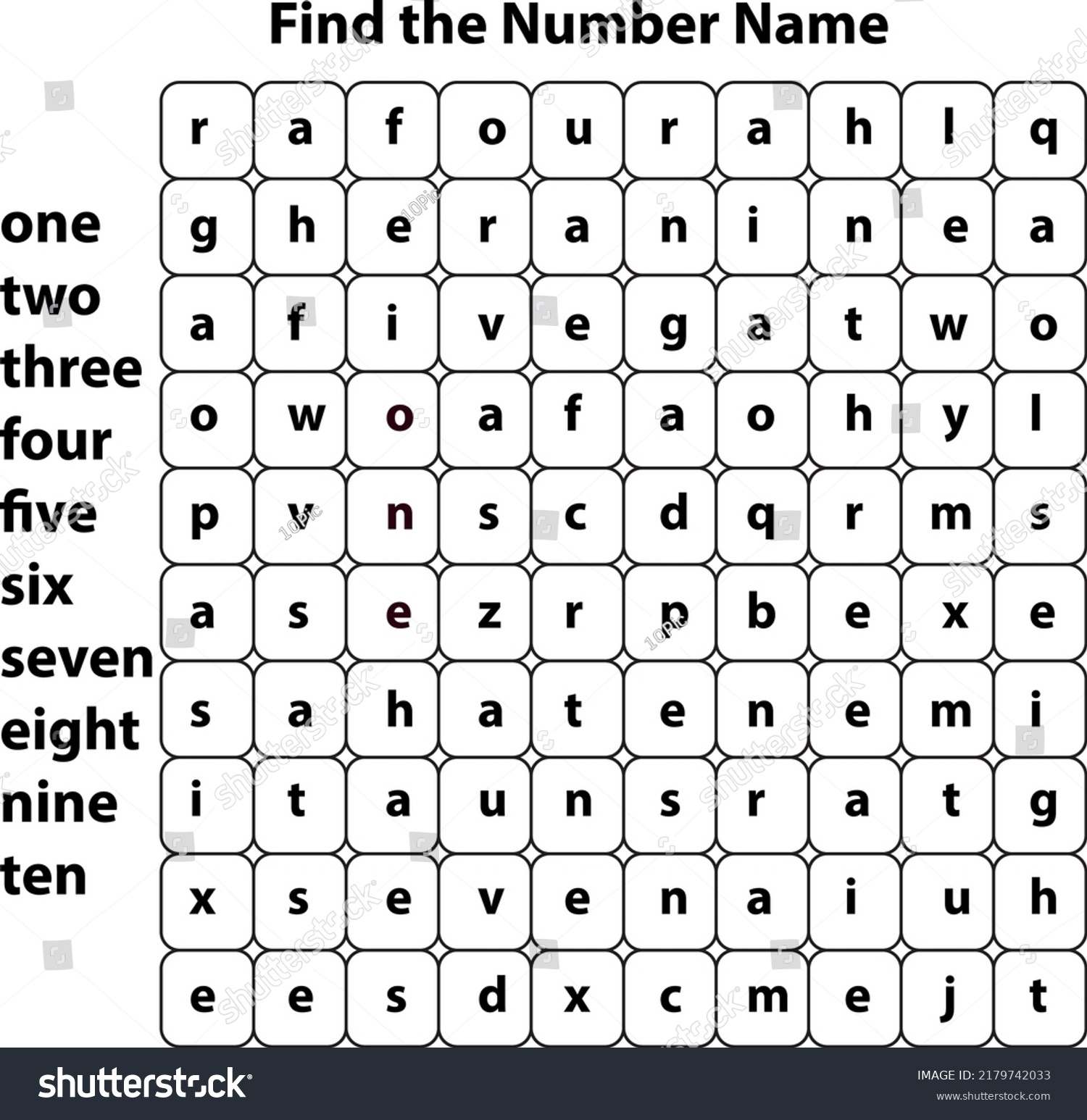 Number Name Finding Game Children Word Stock Vector Royalty Free 2179742033 Shutterstock