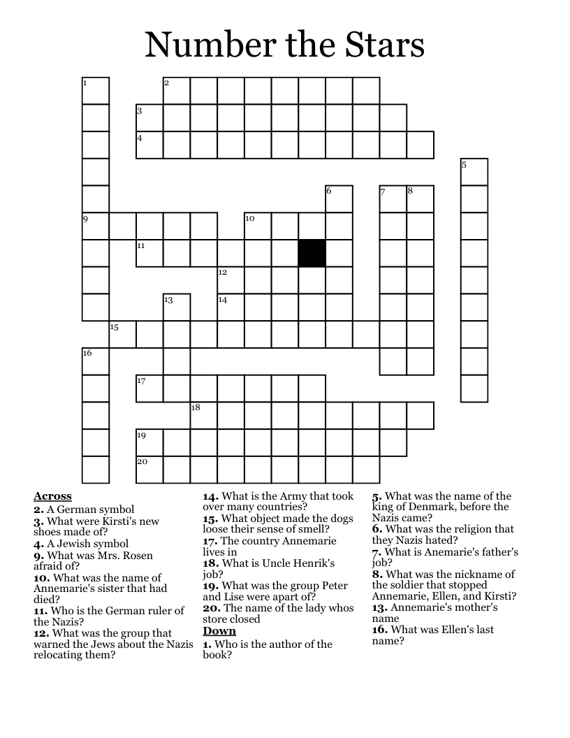 Number The Stars Crossword WordMint