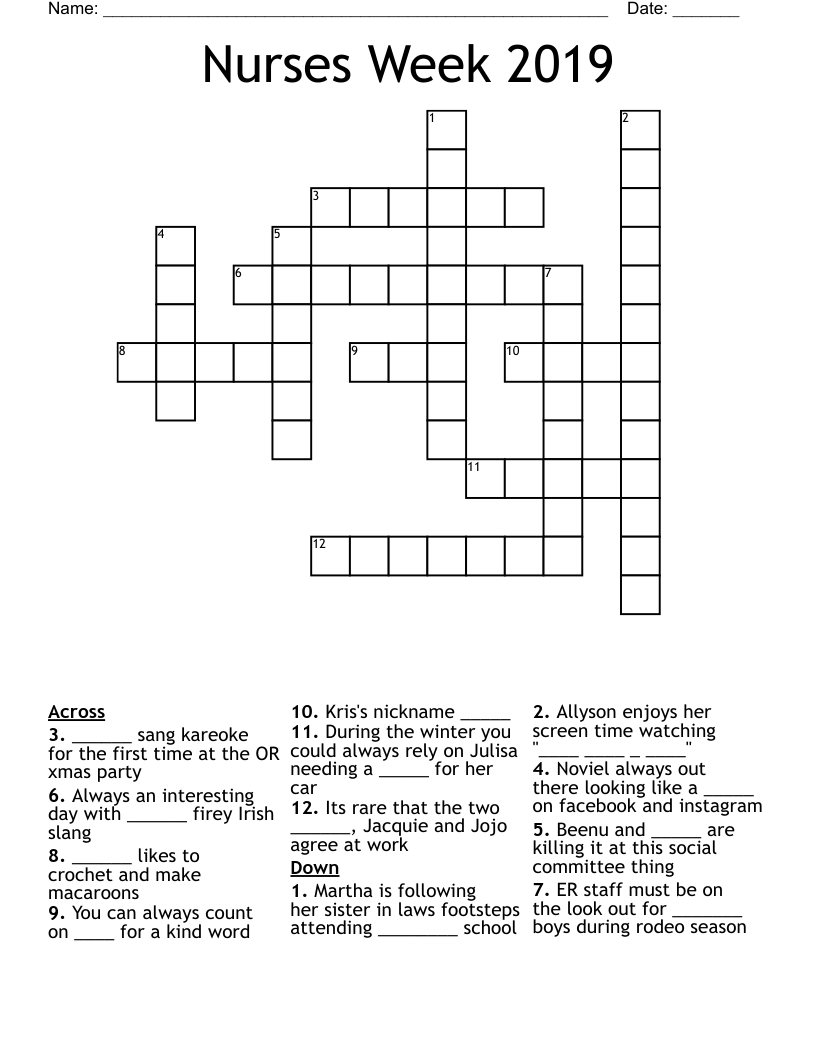 Nurses Week 2019 Crossword WordMint