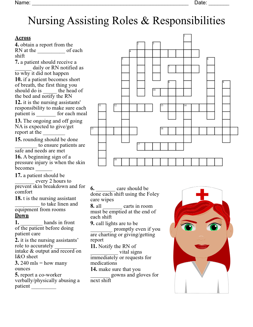 Nursing Assisting Roles Responsibilities Crossword WordMint Nursing Assisting Roles Responsibilities Crossword WordMint