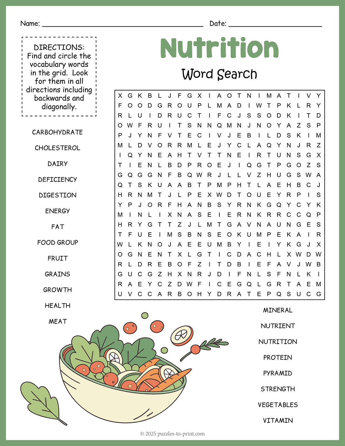 Nutrition Word Search