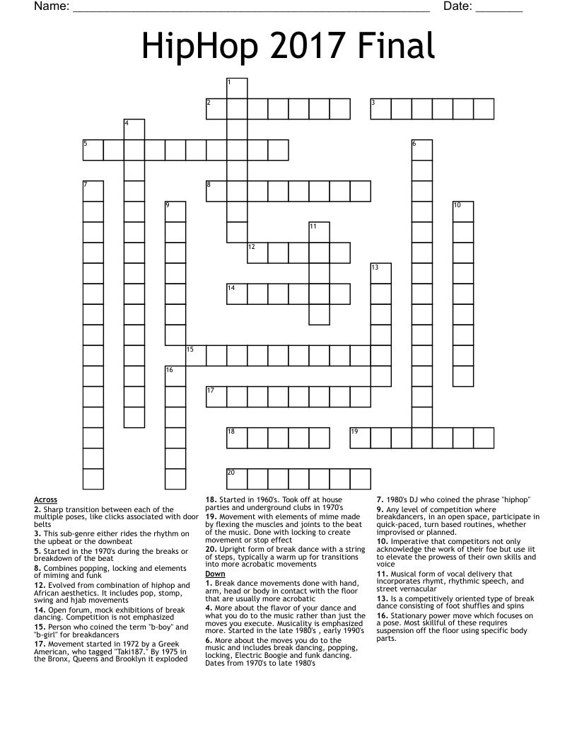 Old School Hip Hop Puzzle Crossword WordMint