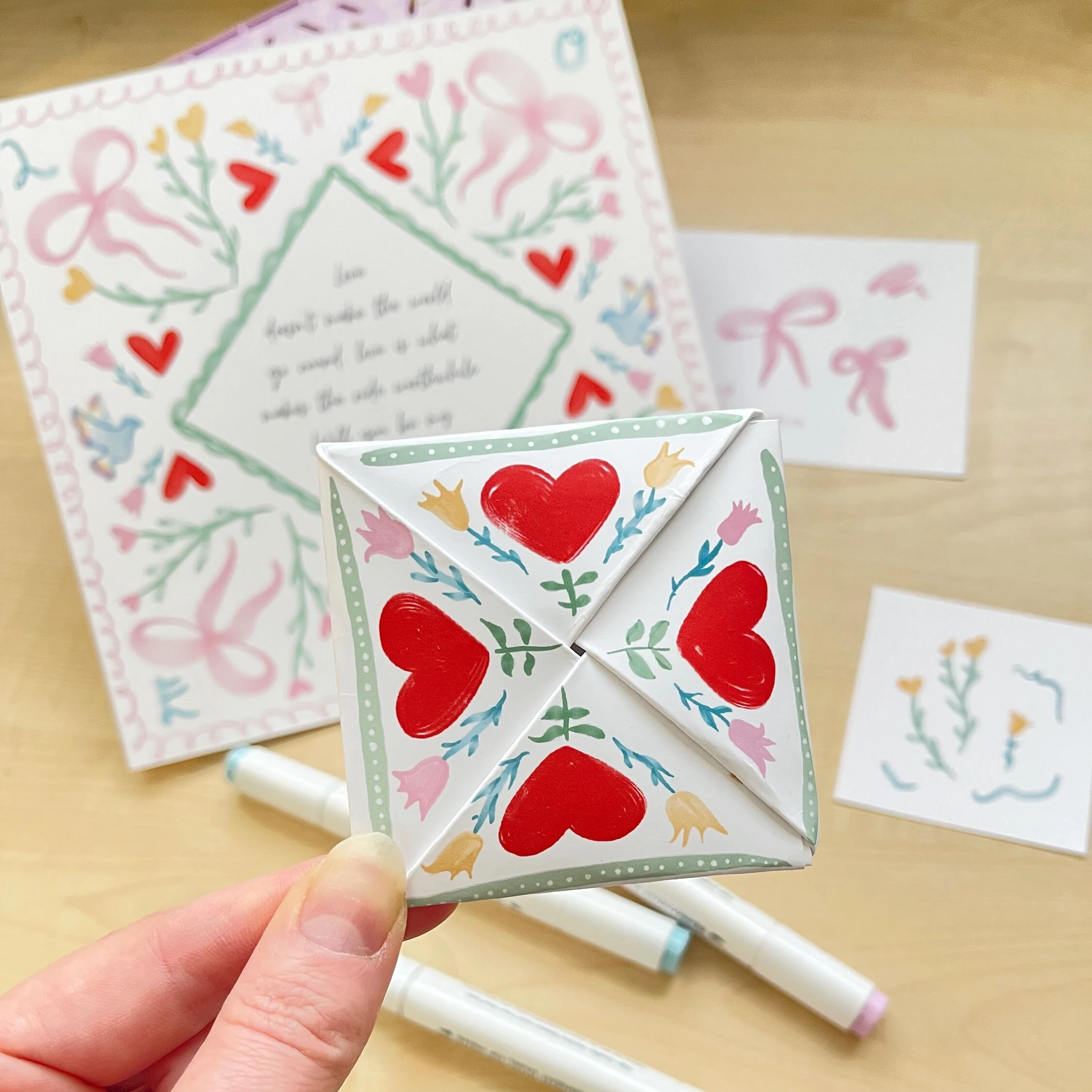 Origami Victorian Love Note Puzzle Purse Instant Download Ribbons Hearts Flowers Theme Watercolour Hand Drawn Flowers Valentine DIY Etsy