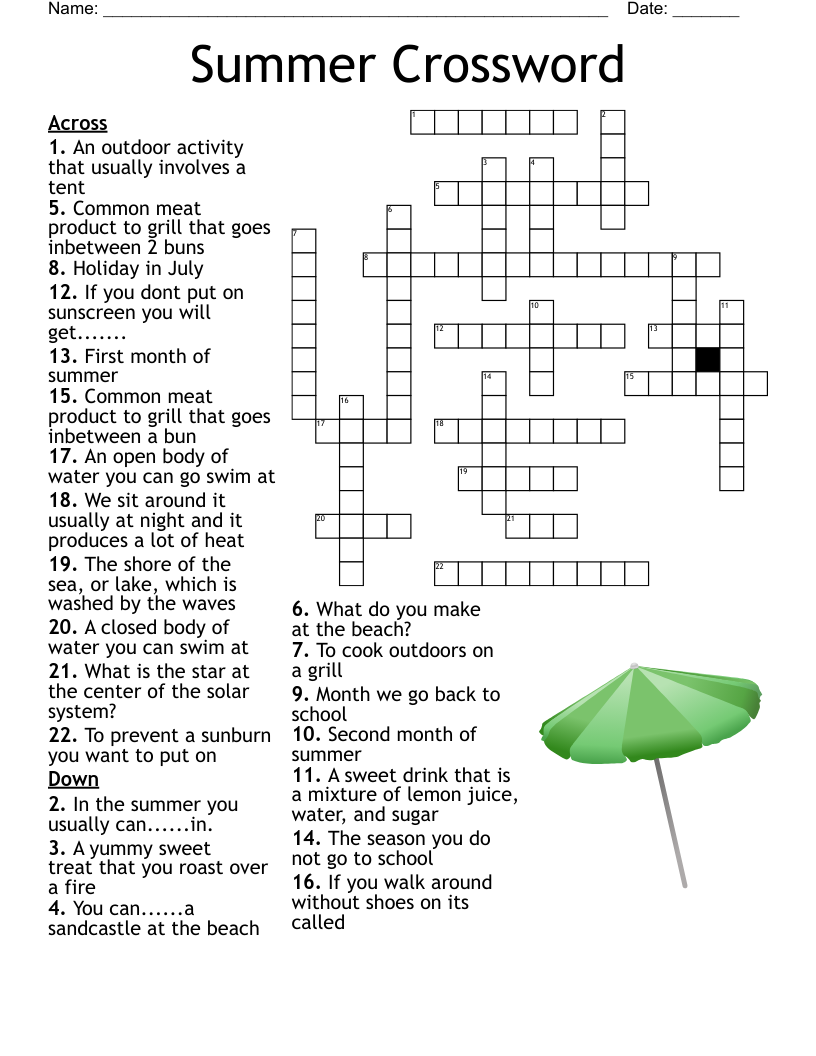 Outdoor Activities Crossword WordMint