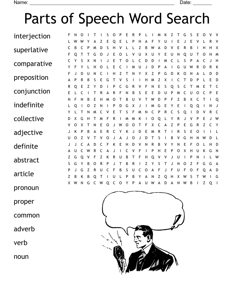 Parts Of Speech Crossword Puzzle WordMint