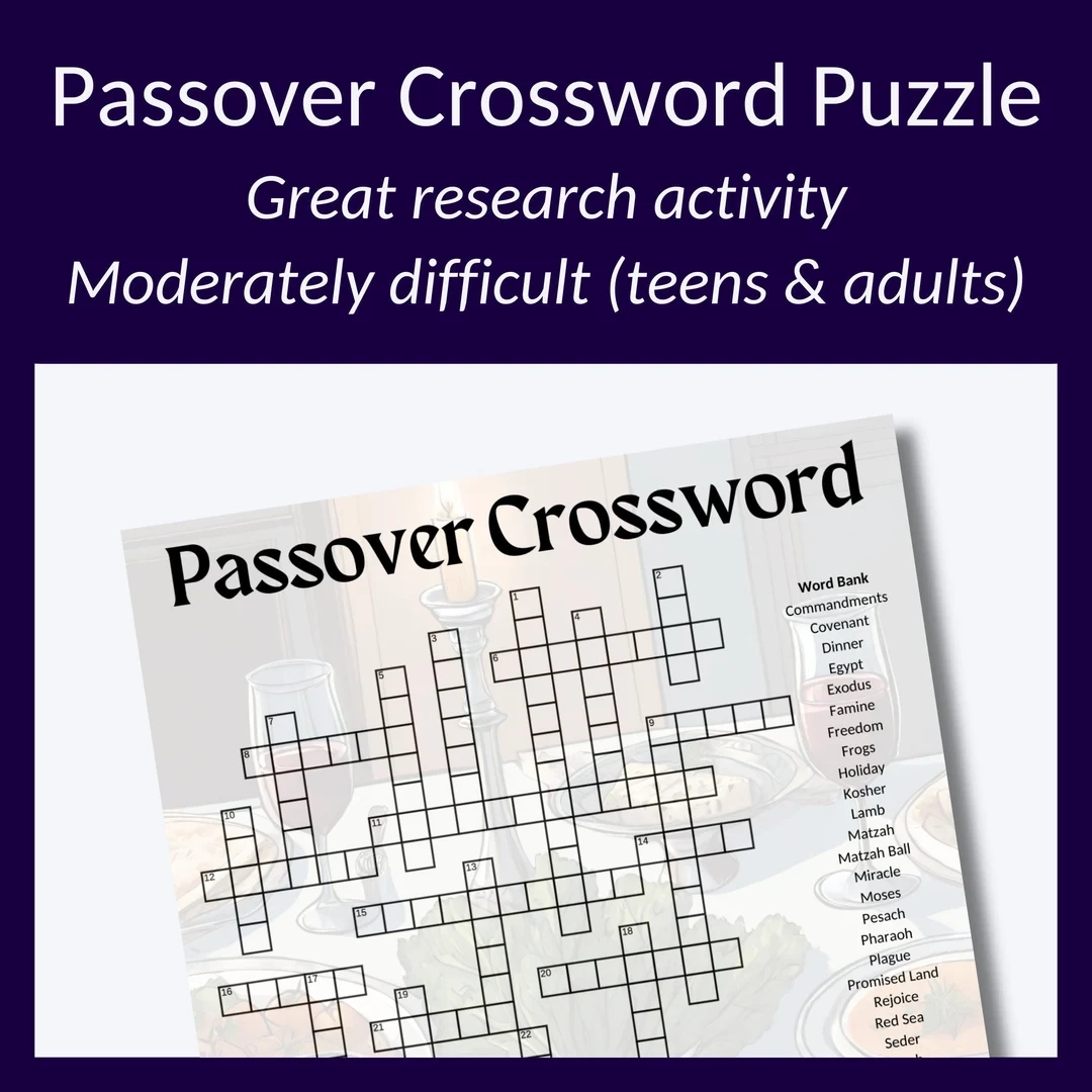 Passover Crossword Puzzle Jewish Holiday Activity digital Download Etsy