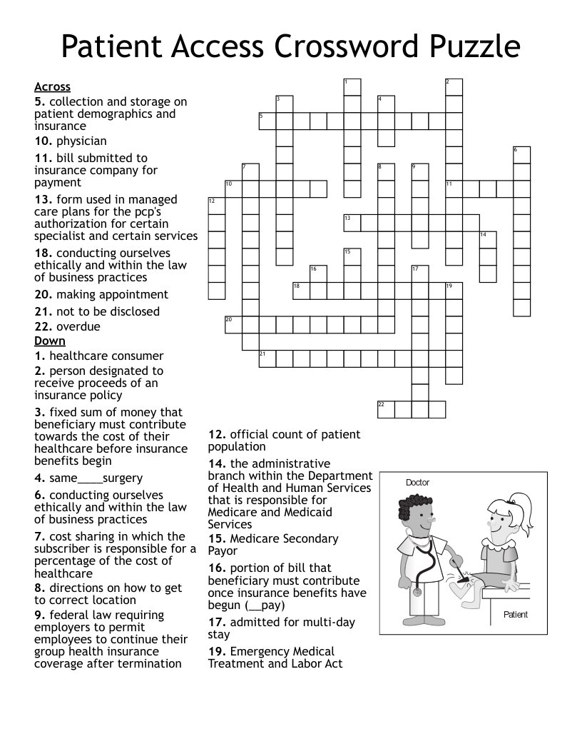 Patient Access Crossword Puzzle WordMint