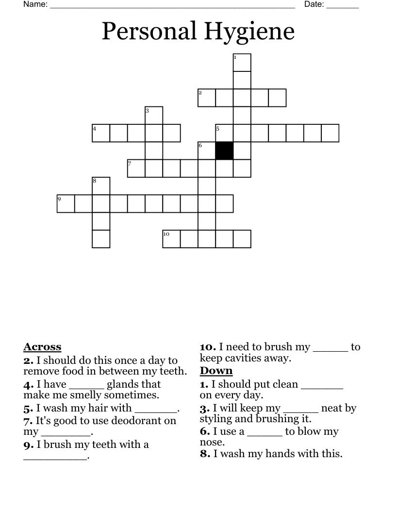 Personal Hygiene Crossword WordMint Personal Hygiene Crossword WordMint