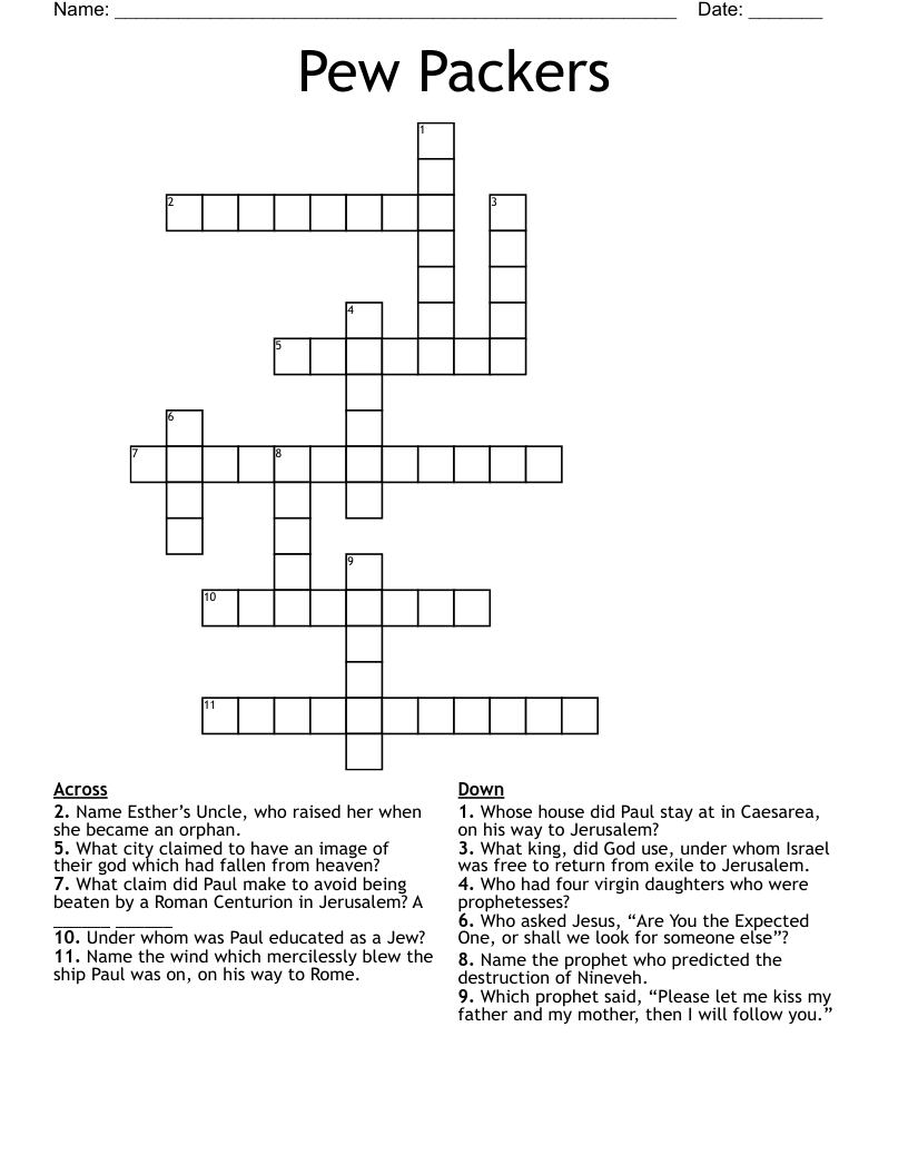 Pew Packers Crossword WordMint