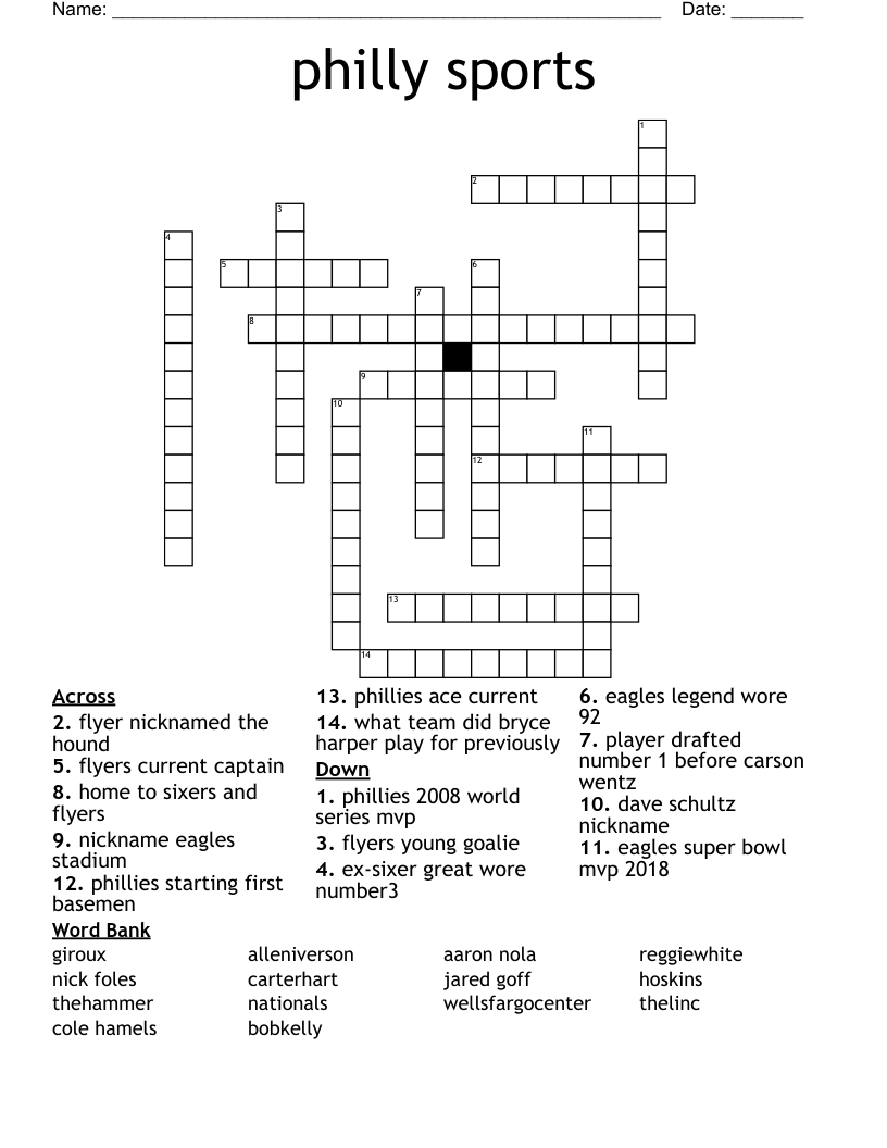 Philly Sports Crossword WordMint