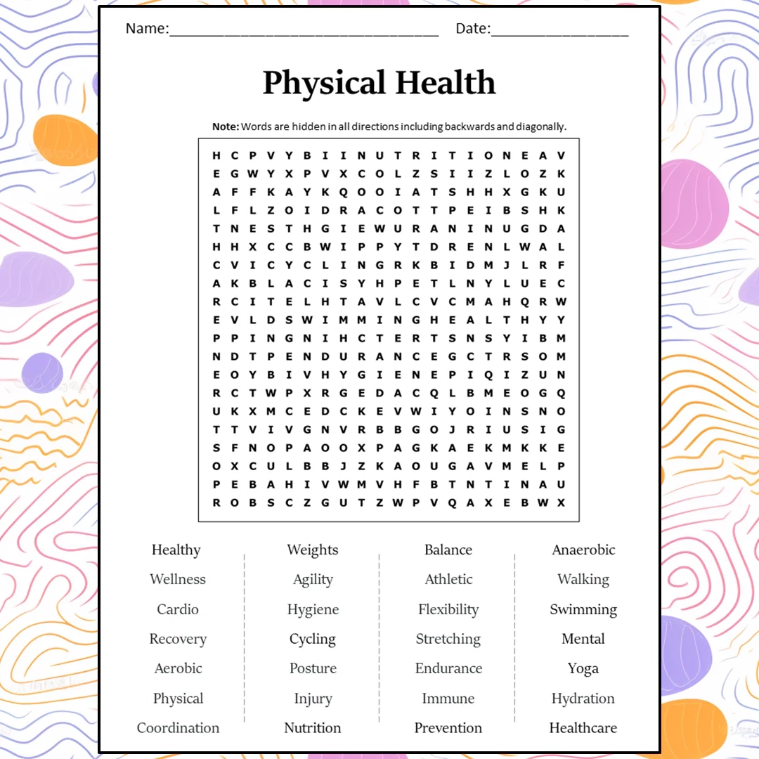 Physical Health Word Search Puzzle Worksheet Activity PDF PrintableBazaar
