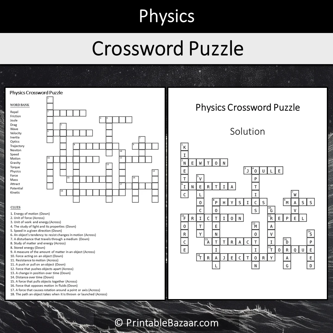 Physics Crossword Puzzle Worksheet Activity Printable PDF PrintableBazaar
