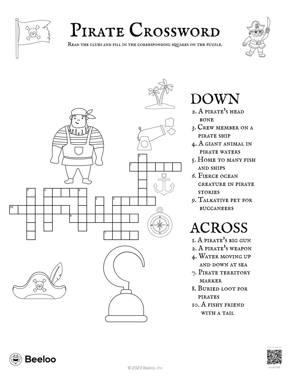 Pirate Crossword Beeloo Printable Crafts And Activities For Kids