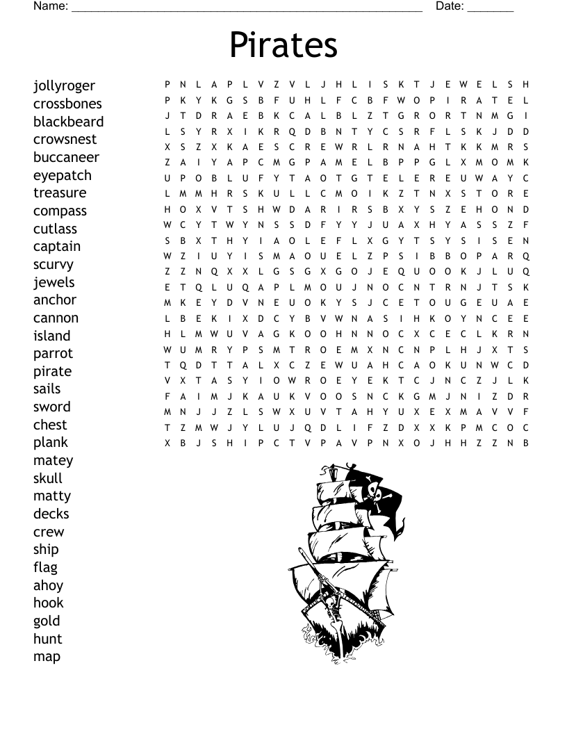 Pirate Crossword Puzzle WordMint