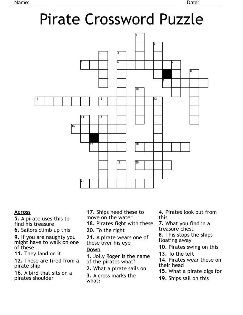 Pirate Crossword Puzzle WordMint Pirate Crossword Puzzle WordMint