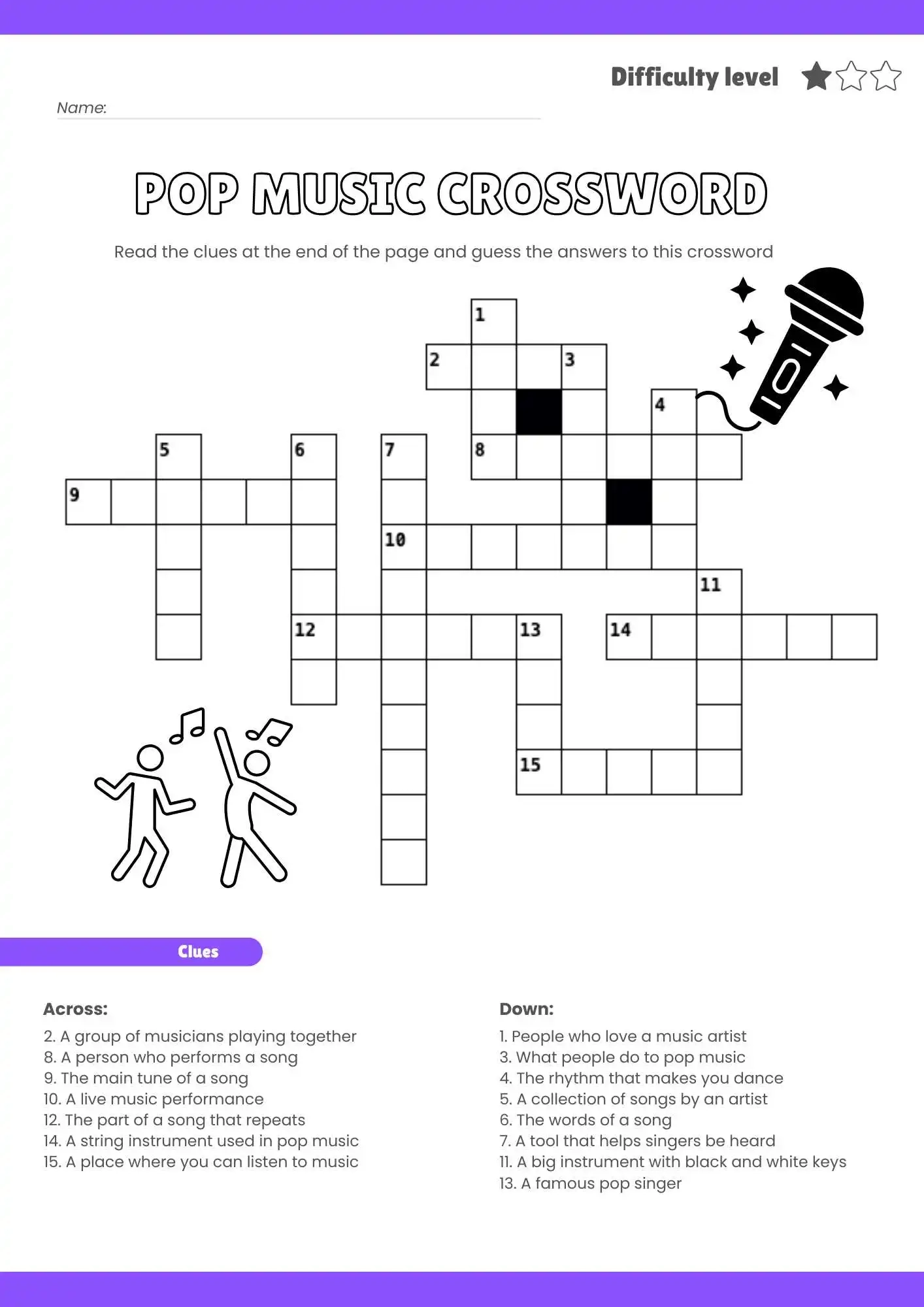 Pop Music Crossword Archives Help My Kids Are Bored