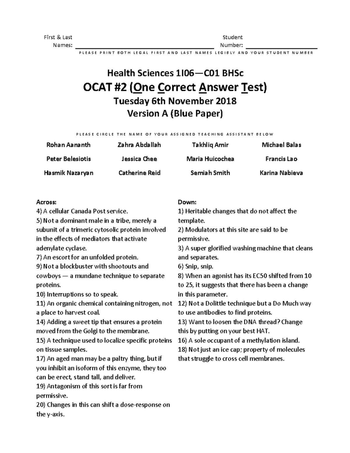 Practice OCAT 2018 19 2 Health Sciences 1I06 C01 Test Prep Studocu