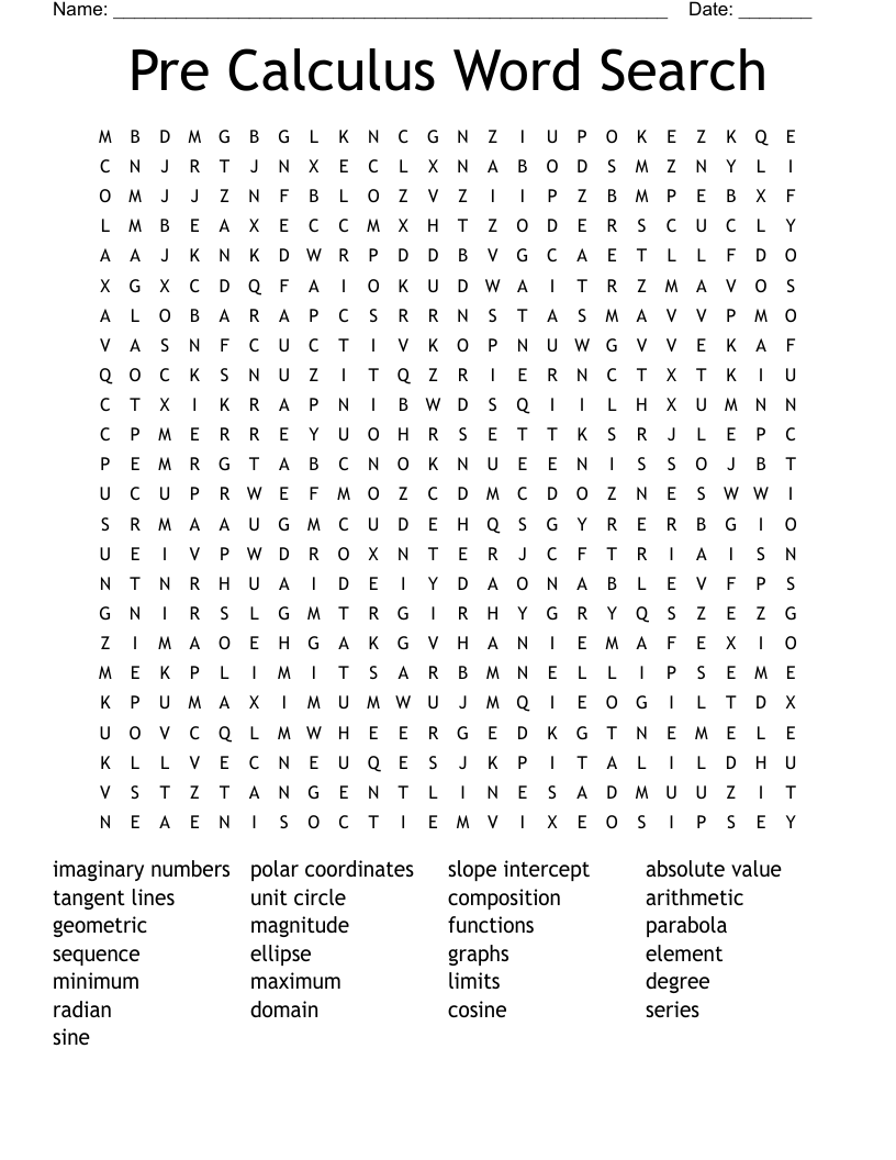 Pre Calculus Word Search WordMint