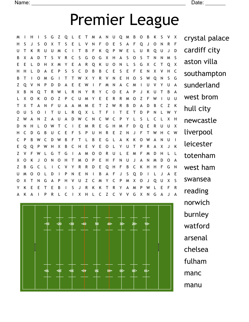Premier League Football Crossword WordMint