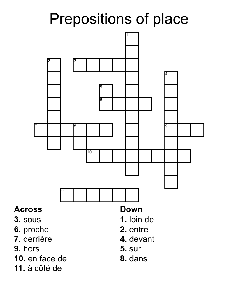 Prepositions Of Place Crossword WordMint Prepositions Of Place Crossword WordMint