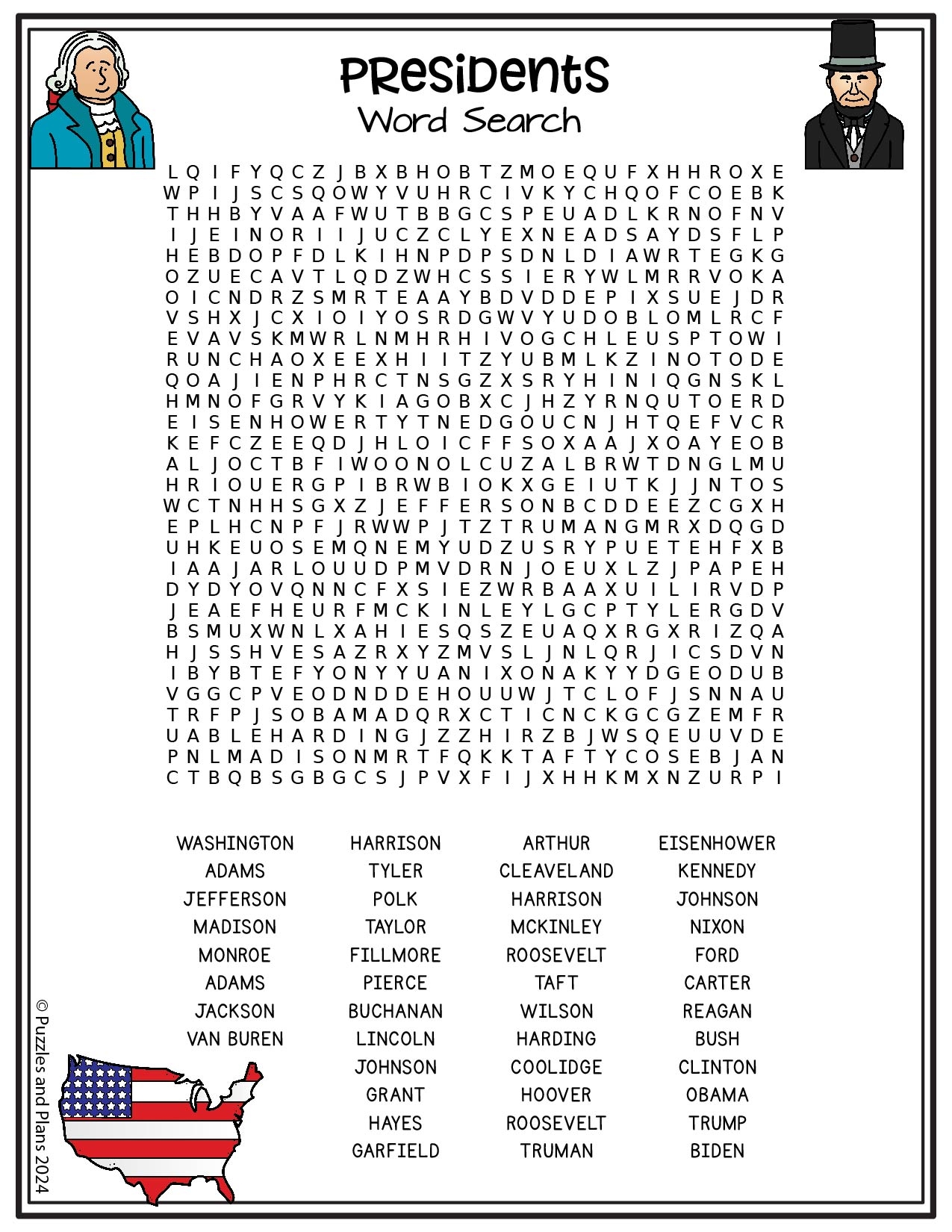 President Names Word Search Puzzlesandplans