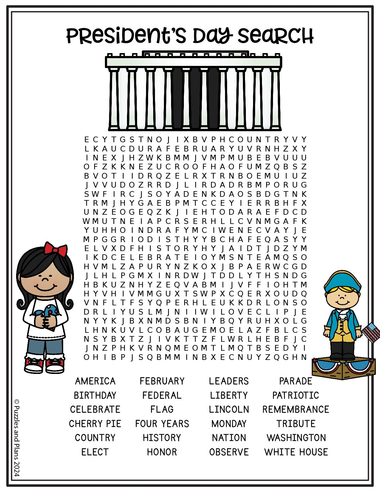 President s Day Word Search For Kids Puzzlesandplans