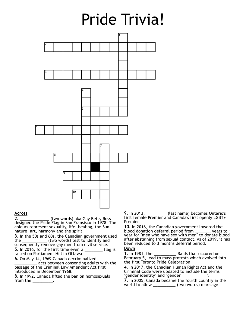 Pride Trivia Crossword WordMint