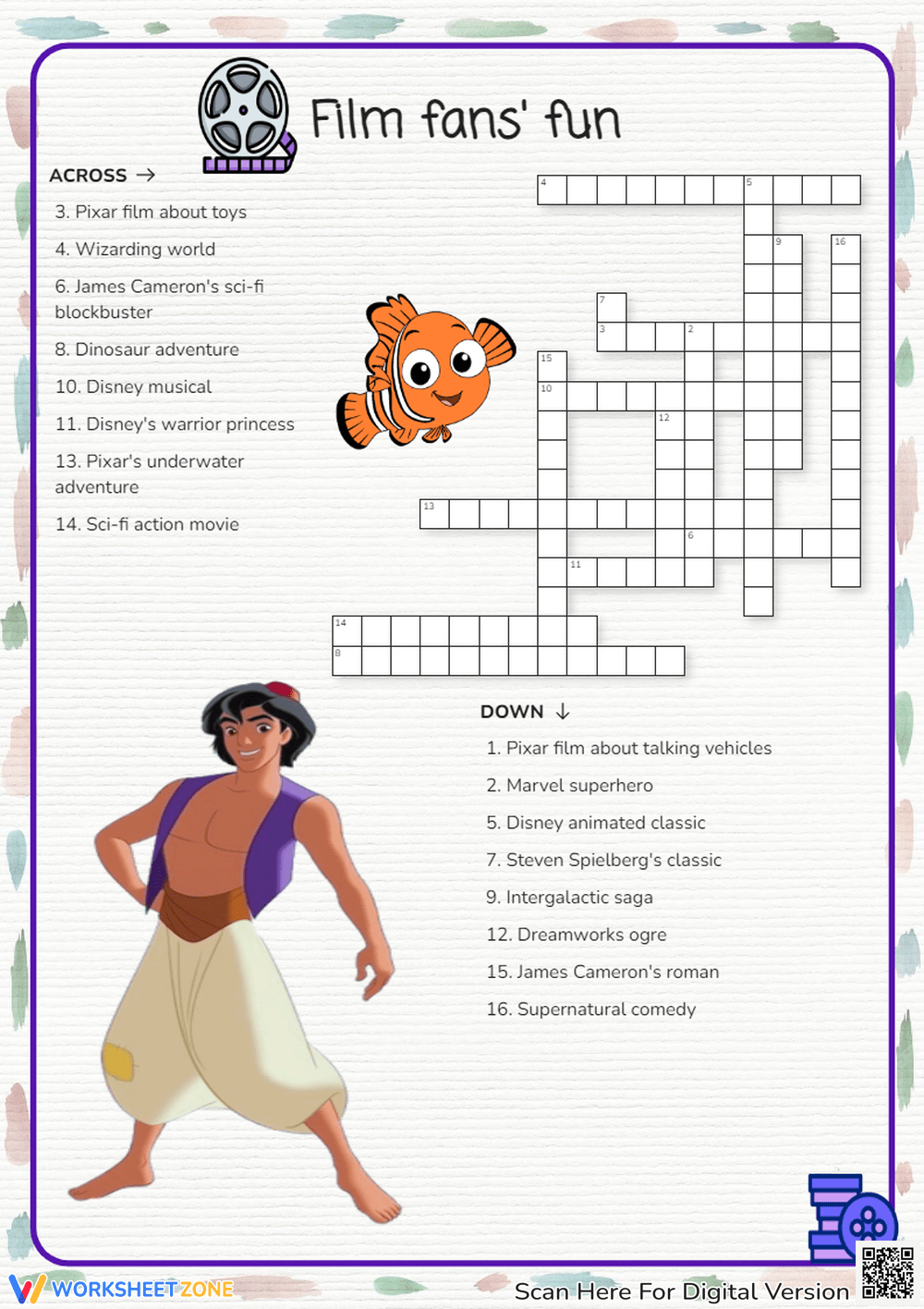 Printable 2nd Grade Movie Crossword Puzzles Worksheets