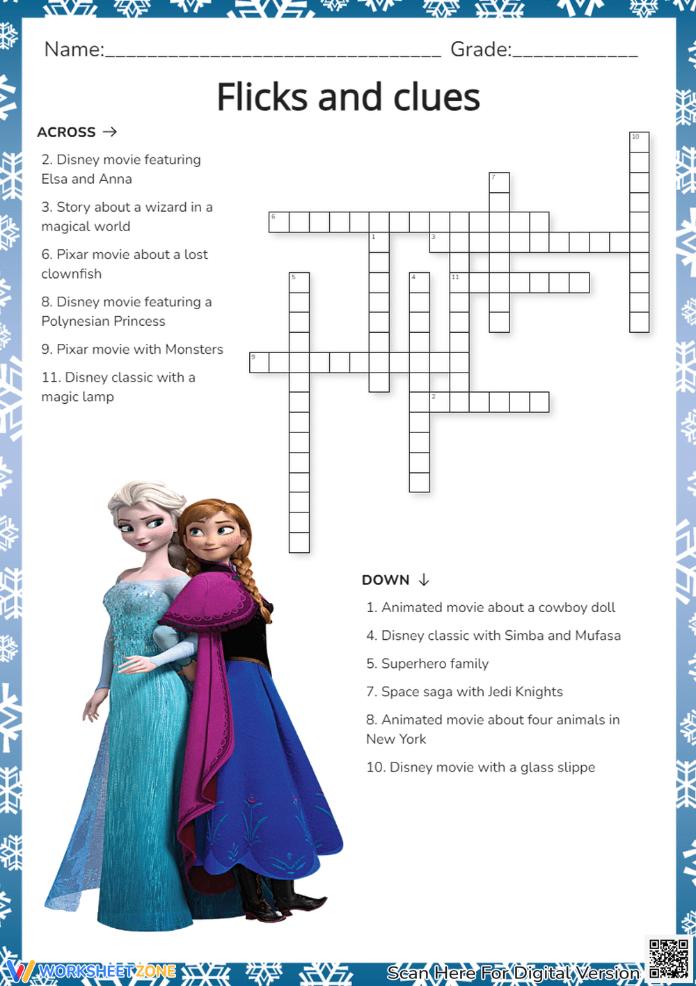 Printable 2nd Grade Movie Crossword Puzzles Worksheets
