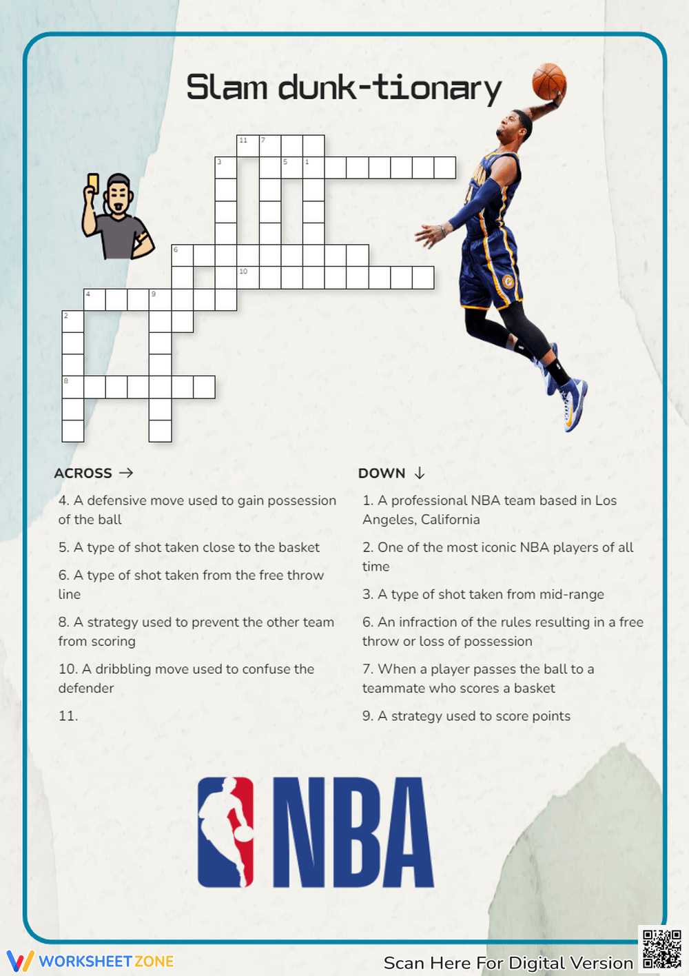 Printable 2nd Grade NBA Crossword Puzzles Worksheets