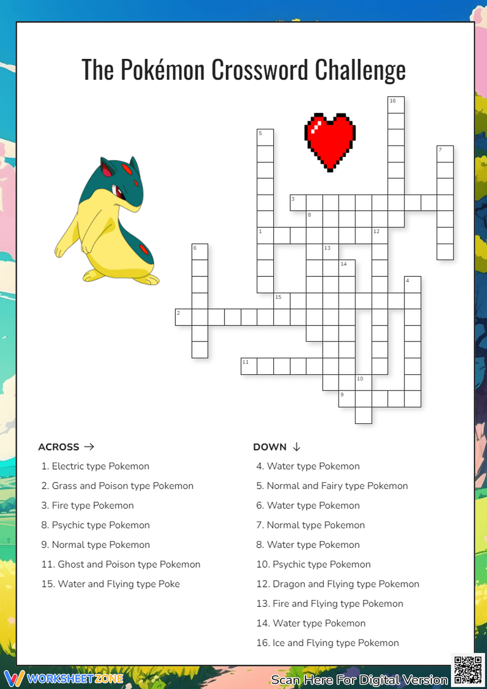 Printable 2nd Grade Pokemon Crossword Puzzle Worksheets