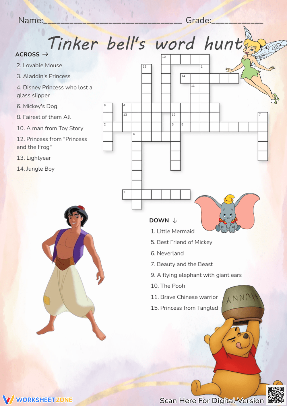 Printable 3rd Grade Disney Crossword Puzzles Worksheets