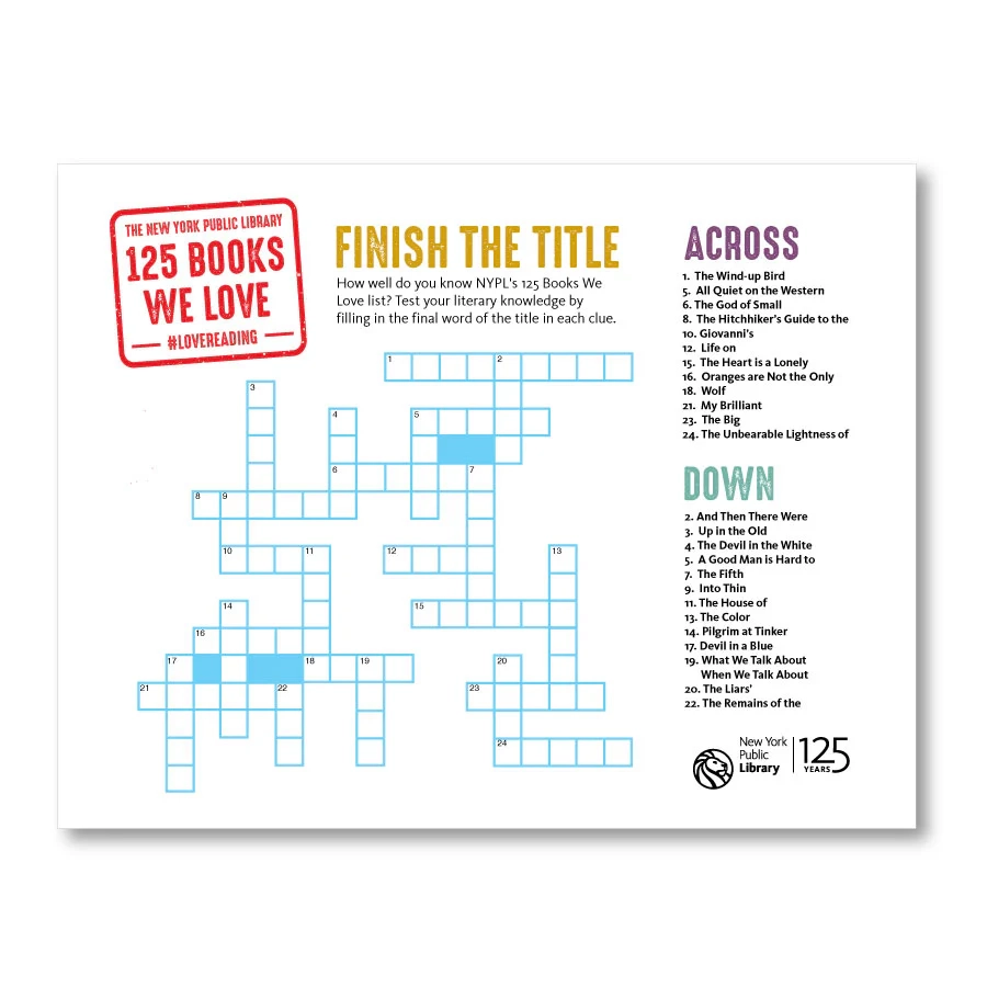 Printable Crossword Finish The Title The New York Public Library Shop