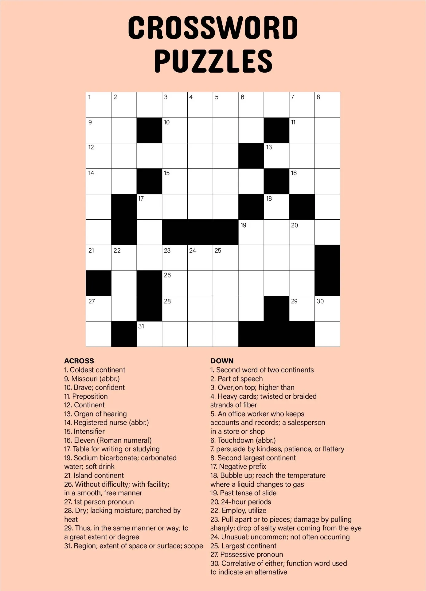 Printable Crosswords Puzzles Printable Party Favors