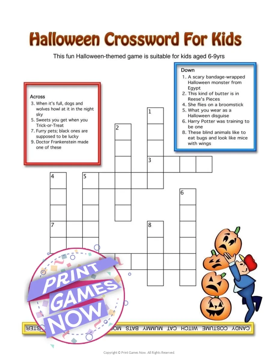Printable Halloween 3 Crossword Puzzles Party Game Print Games Now