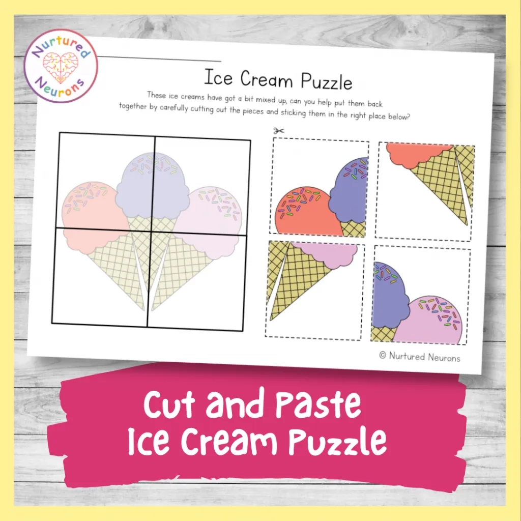 Printable Ice Cream Puzzle Preschool Cut And Paste Worksheet Nurtured Neurons