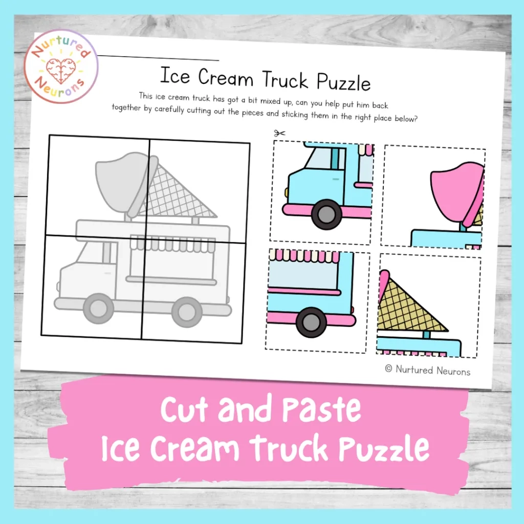 Printable Ice Cream Truck Puzzle Summer Cut And Stick Worksheet Nurtured Neurons