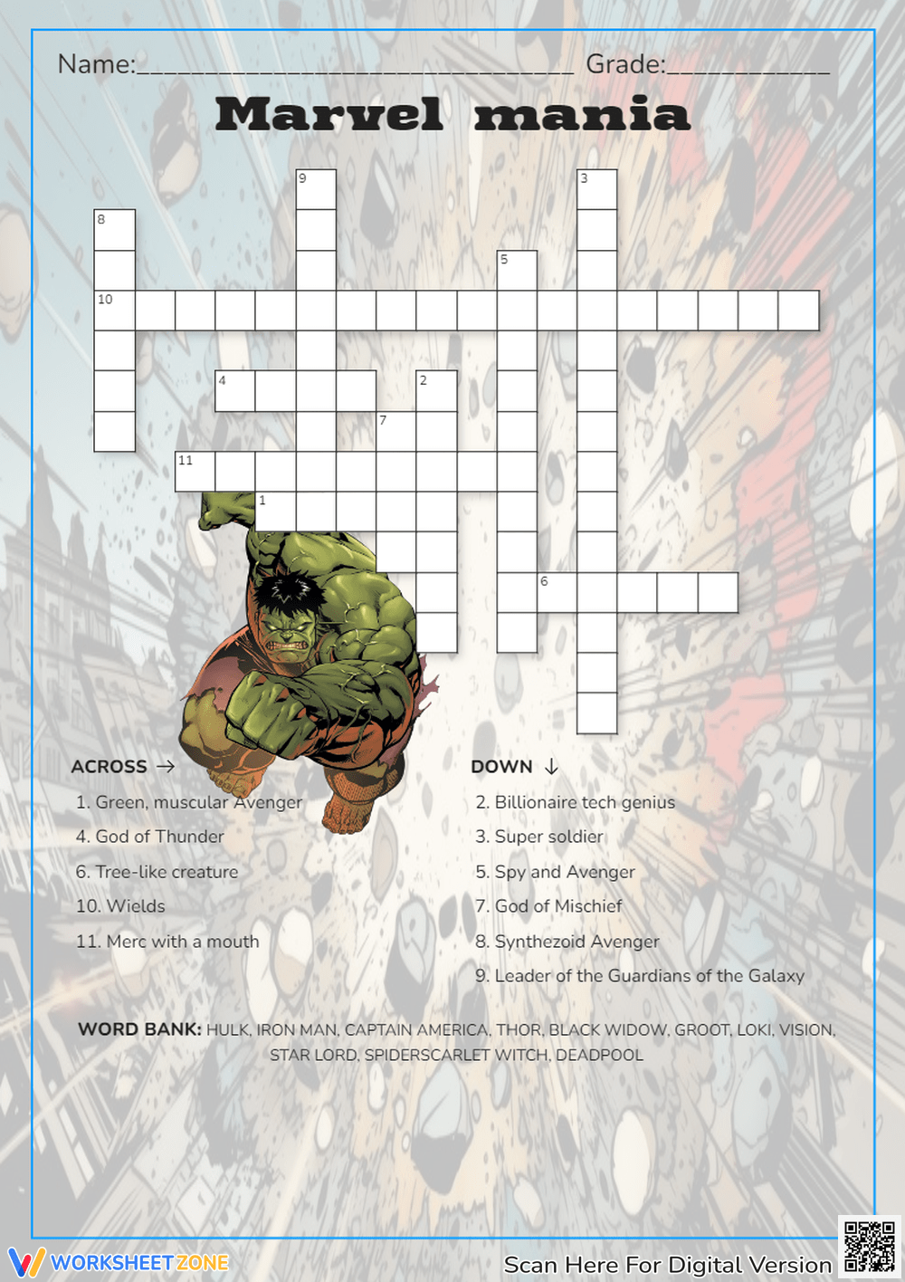 Printable Marvel Crossword Puzzle Worksheets