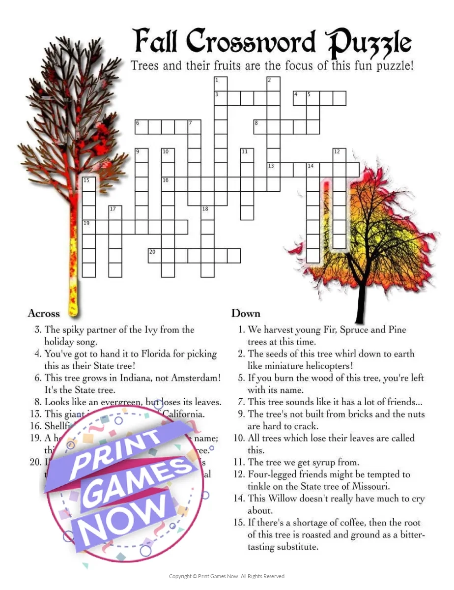 Printable Thanksgiving Crossword Puzzles Pack Party Game Print Games Now