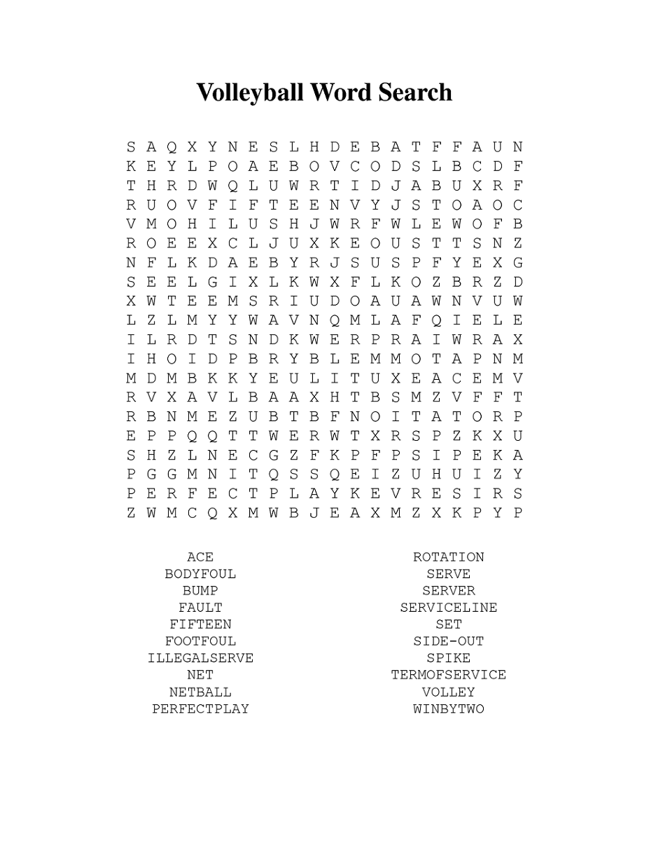 Printable Volleyball Word Search Learning Printable Printable Volleyball Word Search