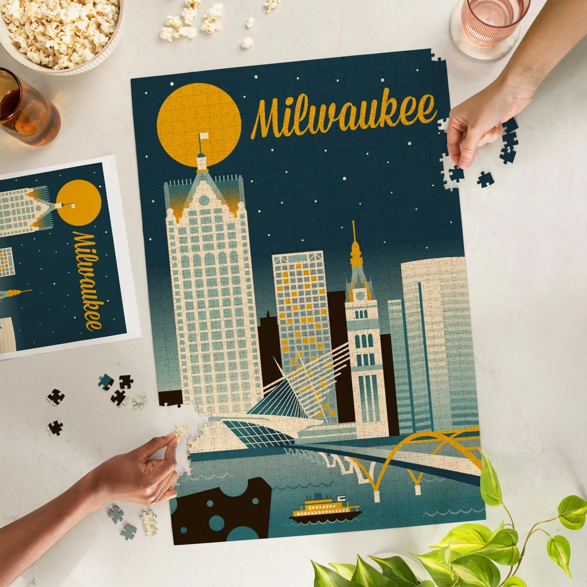 Puzzle Milwaukee Wisconsin Retro Skyline Classic Series 1000 Pieces Unique Jigsaw Family Adults Etsy