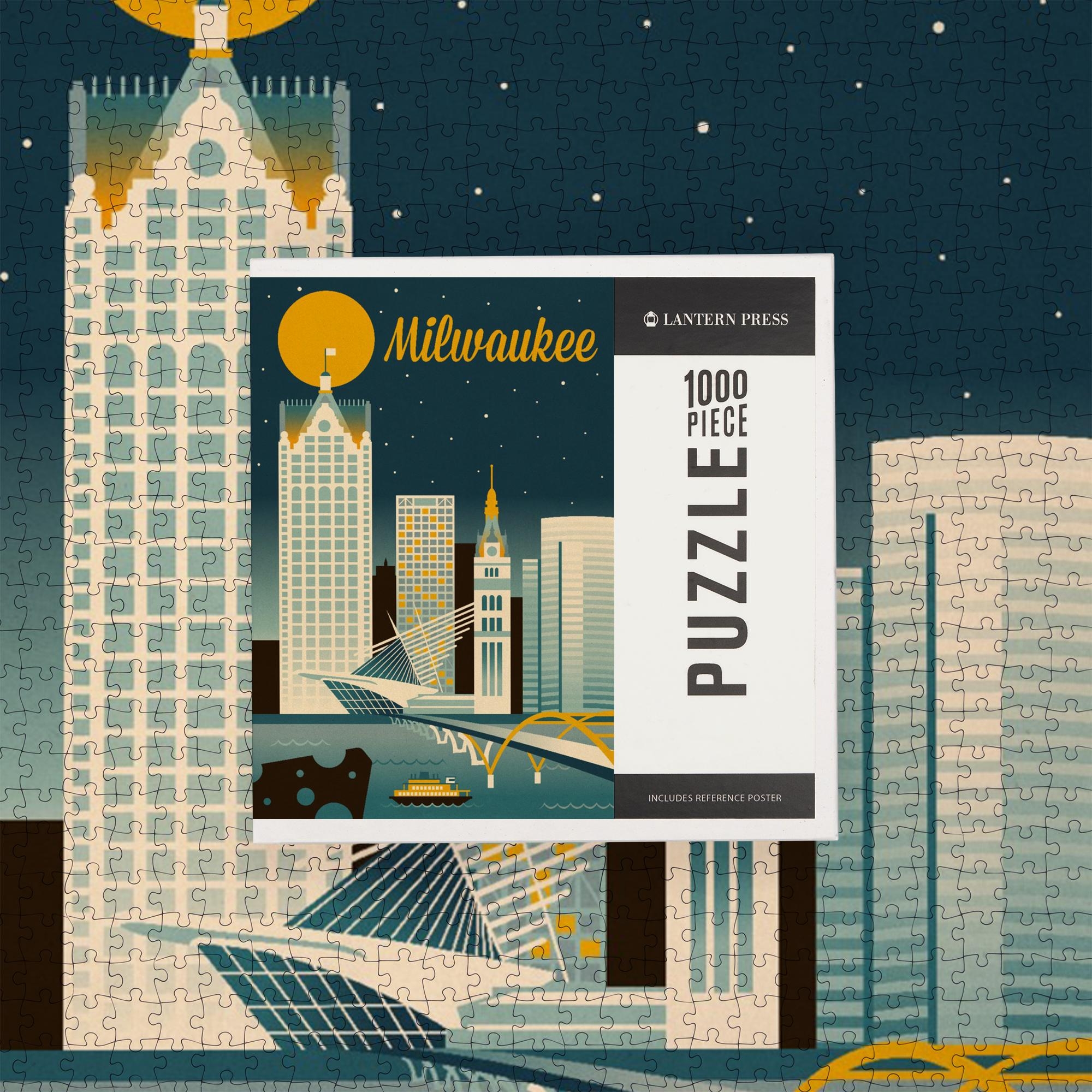 Puzzle Milwaukee Wisconsin Retro Skyline Classic Series 1000 Pieces Unique Jigsaw Family Adults Etsy