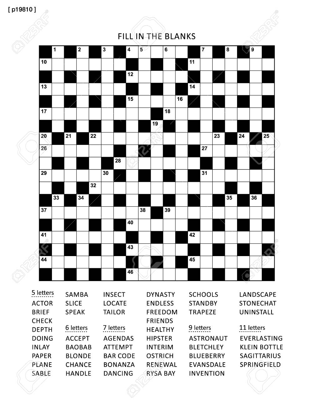 Puzzle Page With 19x19 Criss cross or Fill In Else Kriss kross English Language Word Game Black And White A4 Or Letter Sized Answer Is On Separate File Royalty Free SVG Cliparts Vectors And