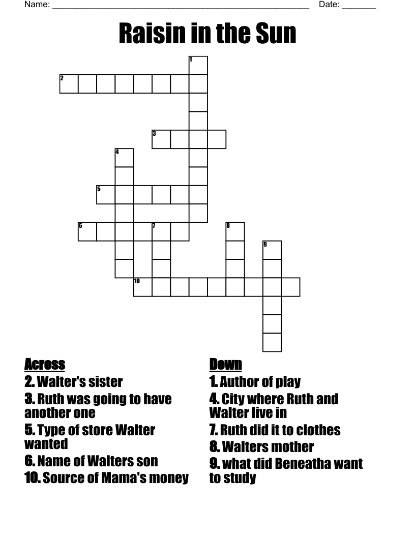 Raisin In The Sun Crossword WordMint