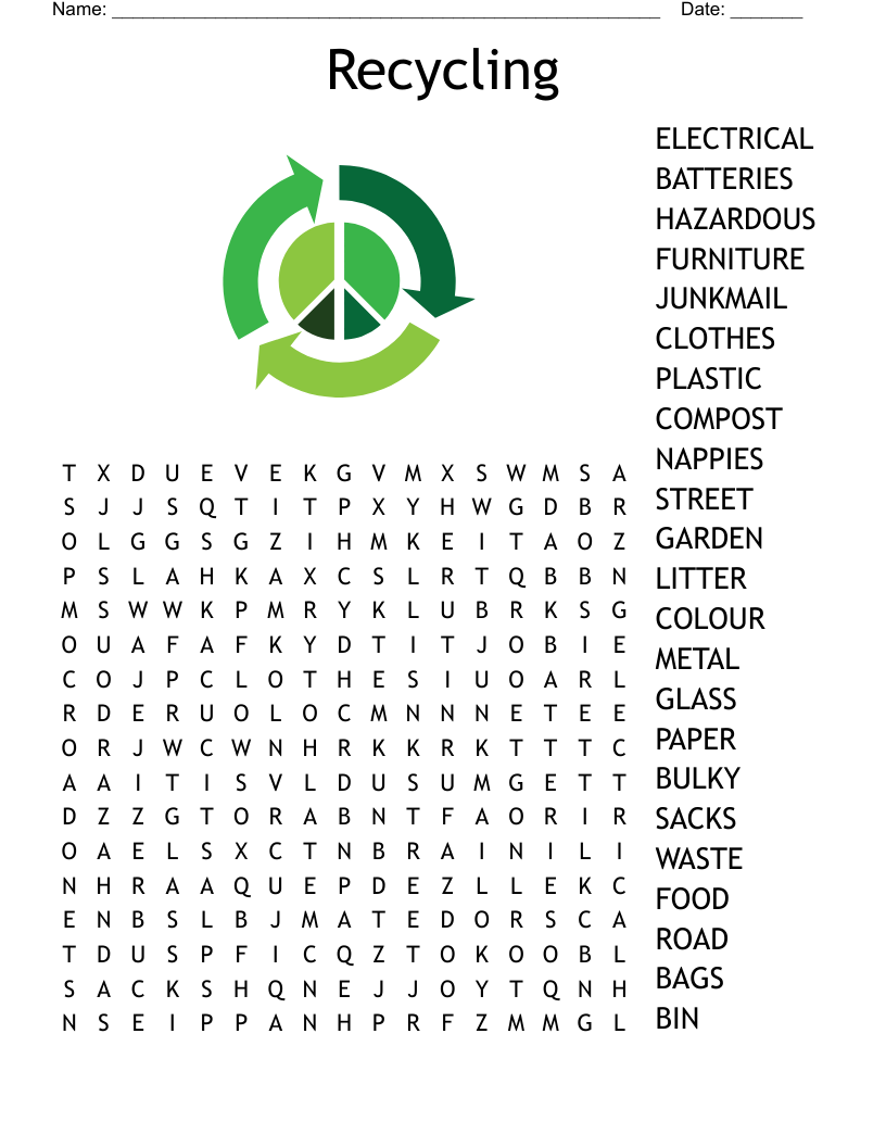 Recycling Crossword WordMint