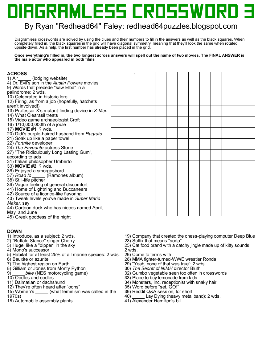 Redhead64 s Obscure Puzzle Blog PUZZLE 227 Diagramless Crossword 3