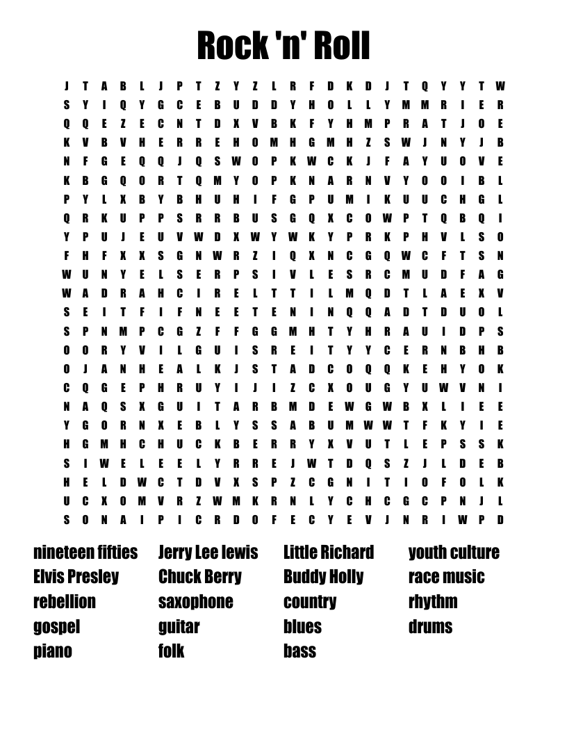Rock N Roll Crossword WordMint