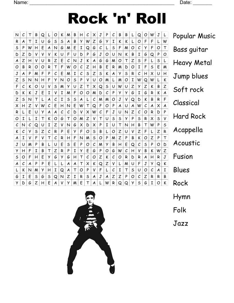 Rock n Roll Word Search WordMint